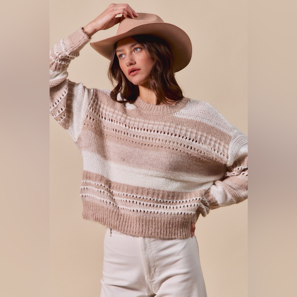 SO ME Variegated Stripe Textured Loose Fit Sweater - Picture 3 of 14